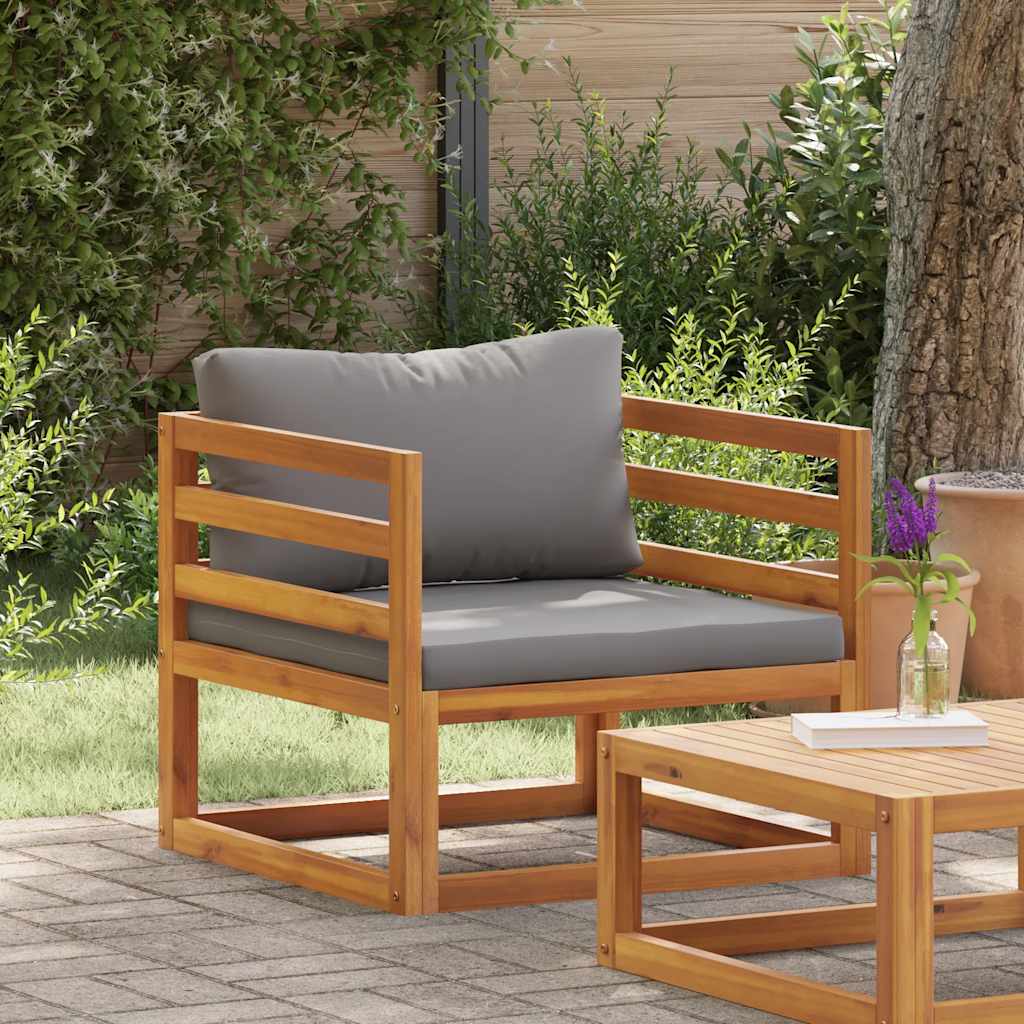 Silla de jardín con cojines gris oscuro madera maciza acacia