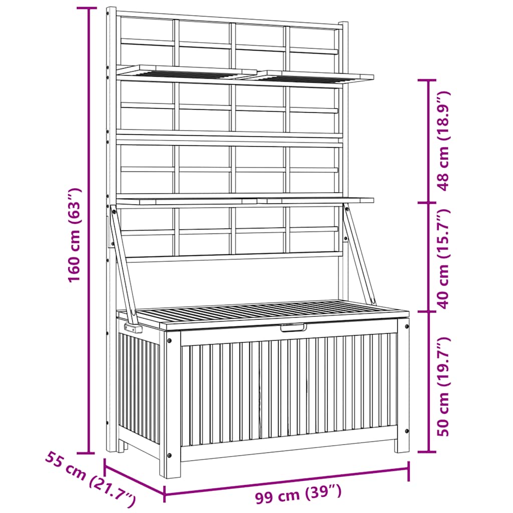 Caja de almacenaje de madera maciza de acacia 99x55x160 cm