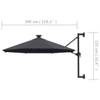 Sombrilla de jardín de pared con luces LED antracita 300 cm