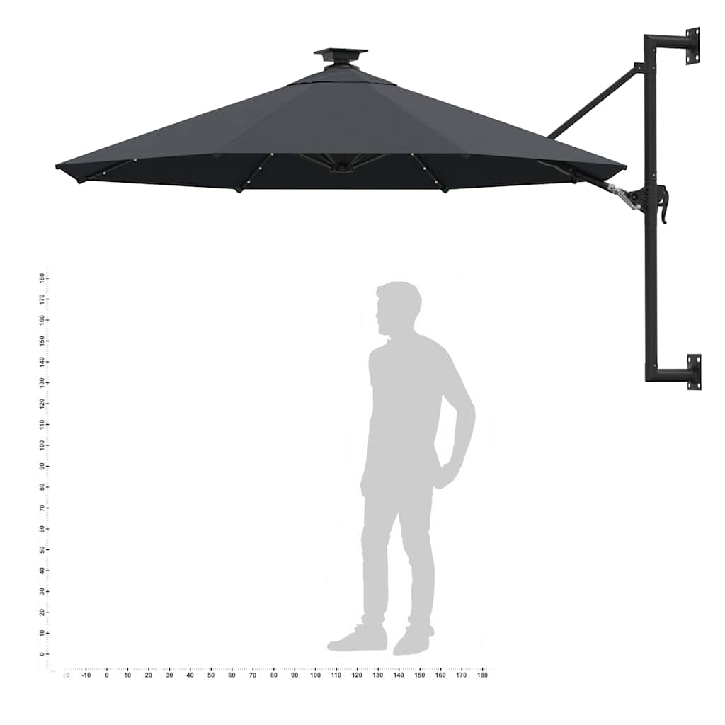 Sombrilla de jardín de pared con luces LED antracita 300 cm