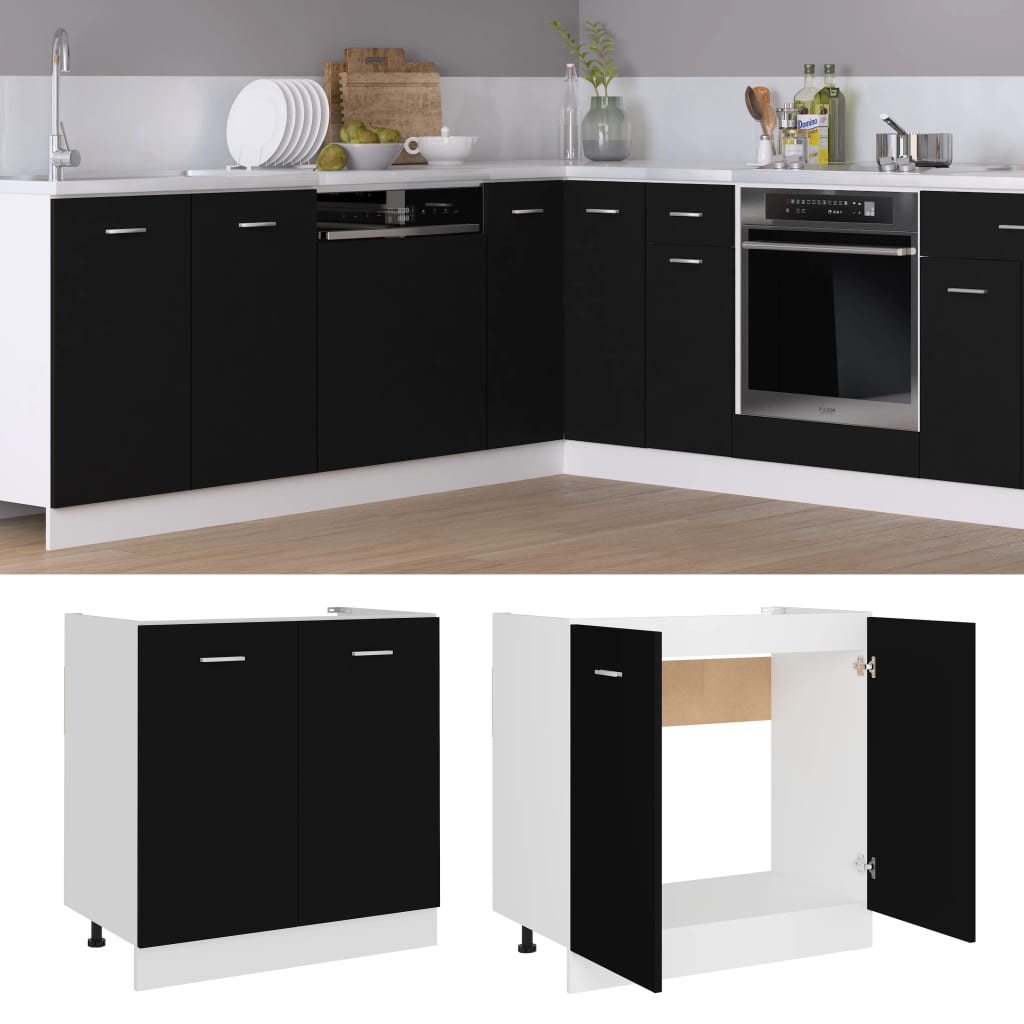 Mueble bajo fregadero "Lyon" negro 80x46x81,5 cm madera de ingeniería