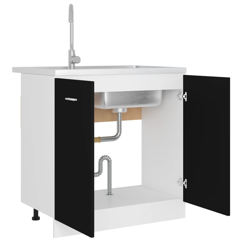 Mueble bajo fregadero "Lyon" negro 80x46x81,5 cm madera de ingeniería