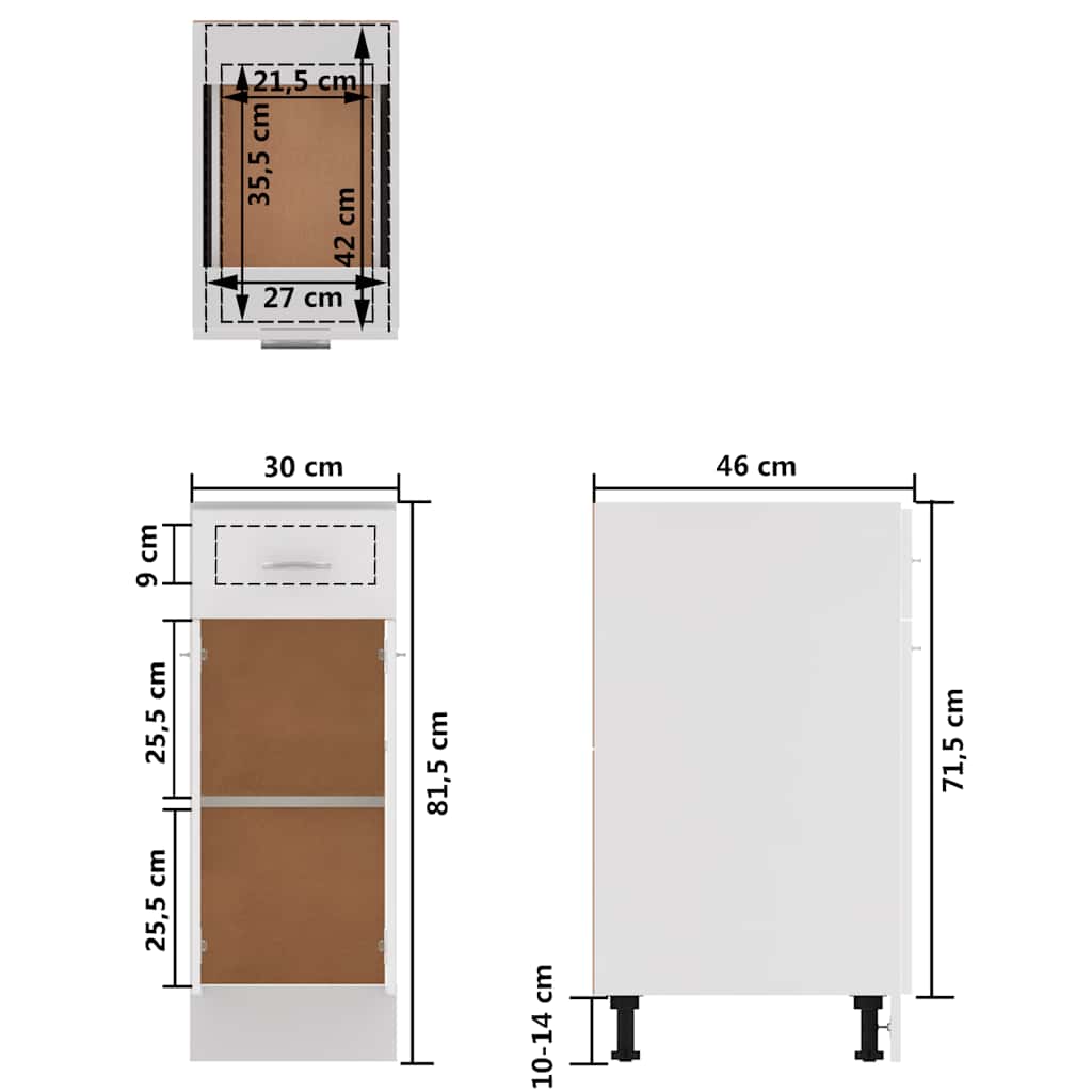 Cajón inferior "Lyon" blanco, 30 x 46 x 81,5 cm, madera de ingeniería