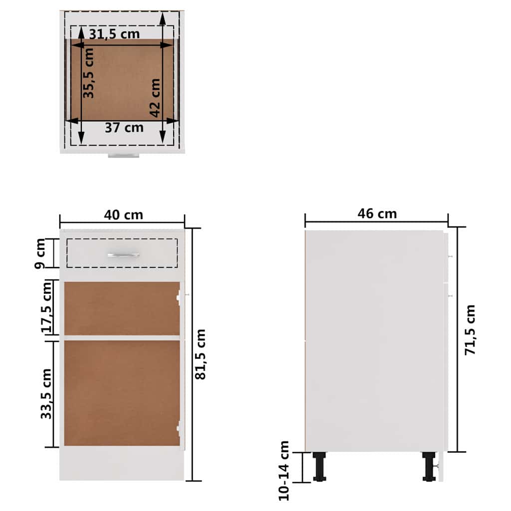 Mueble bajo con cajón "Lyon" blanco 40x46x81,5 cm madera de ingeniería