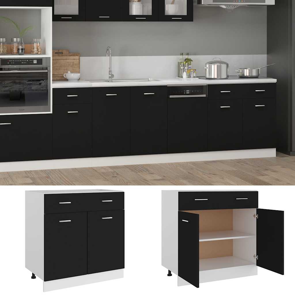 Cajón bajo "Lyon" negro, 80 x 46 x 81,5 cm, madera de ingeniería