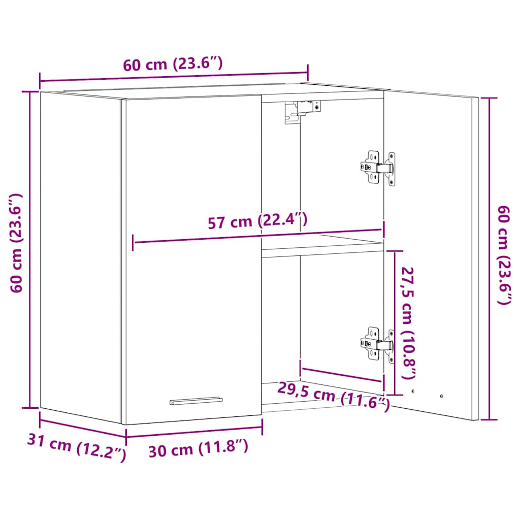Armario colgante "Lyon" de, blanco, 60 x 31 x 60 cm, madera de ingeniería