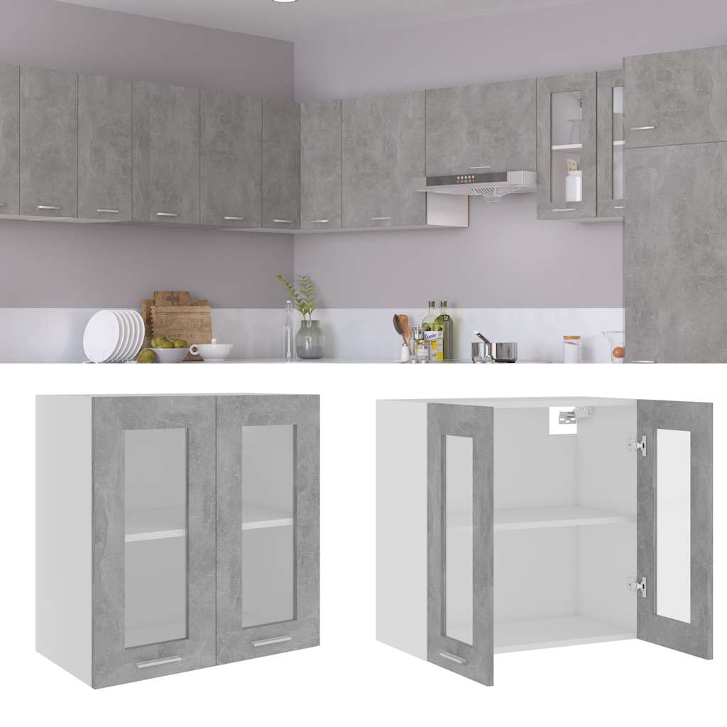Vitrina colgante "Lyon" de, gris hormigón, 60x31x60 cm, madera de ingeniería