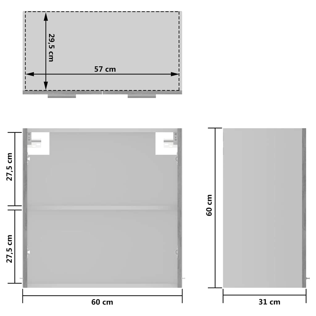Vitrina colgante "Lyon" de, gris hormigón, 60x31x60 cm, madera de ingeniería