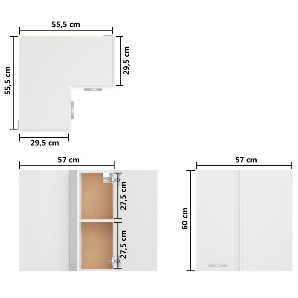 Armario esquinero colgante "Lyon" blanco 57x57x60 cm Madera de ingeniería