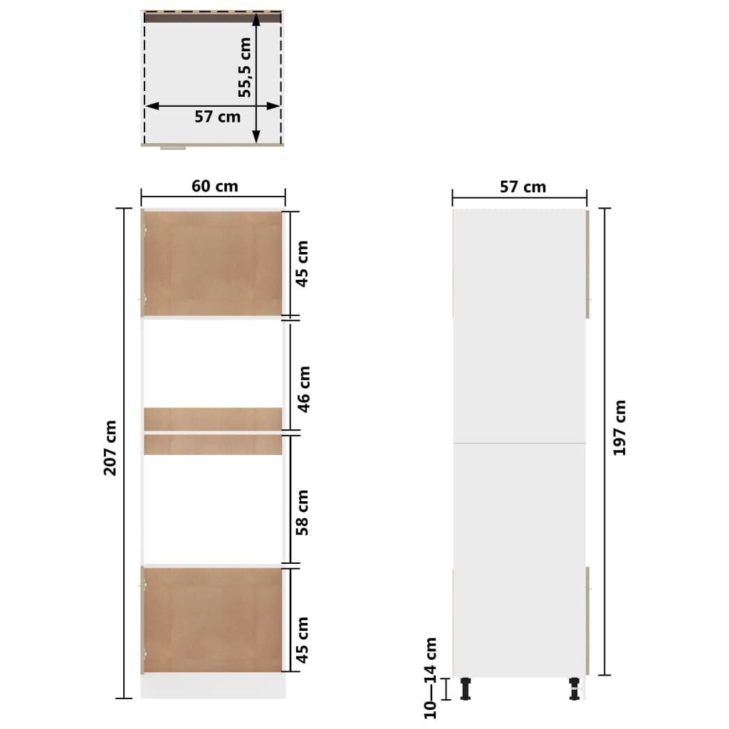Armario de microondas contrachapada color roble 60x57x207 cm
