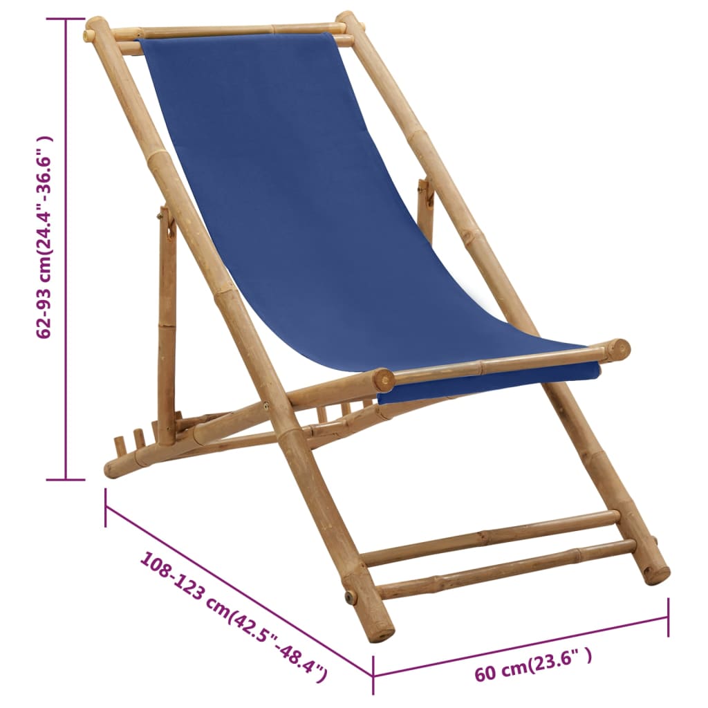 Silla de playa de bambú y lona azul marino