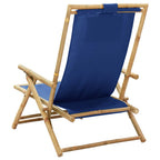 Silla de relax reclinable de bambú y tela azul marino