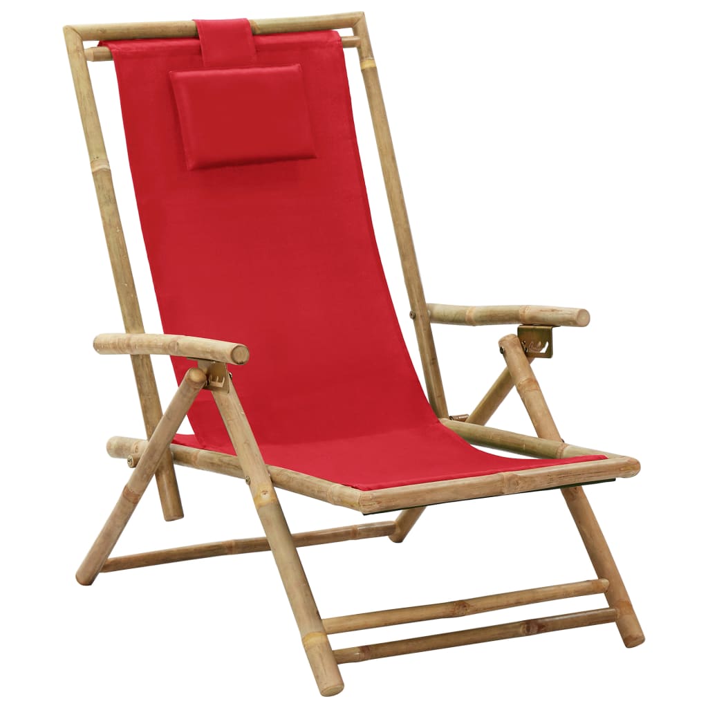 Reclining bamboo and navy blue fabric lounge chair