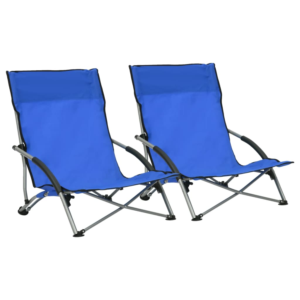 Sillas de playa plegables 2 uds tela madera maciza azul blanco