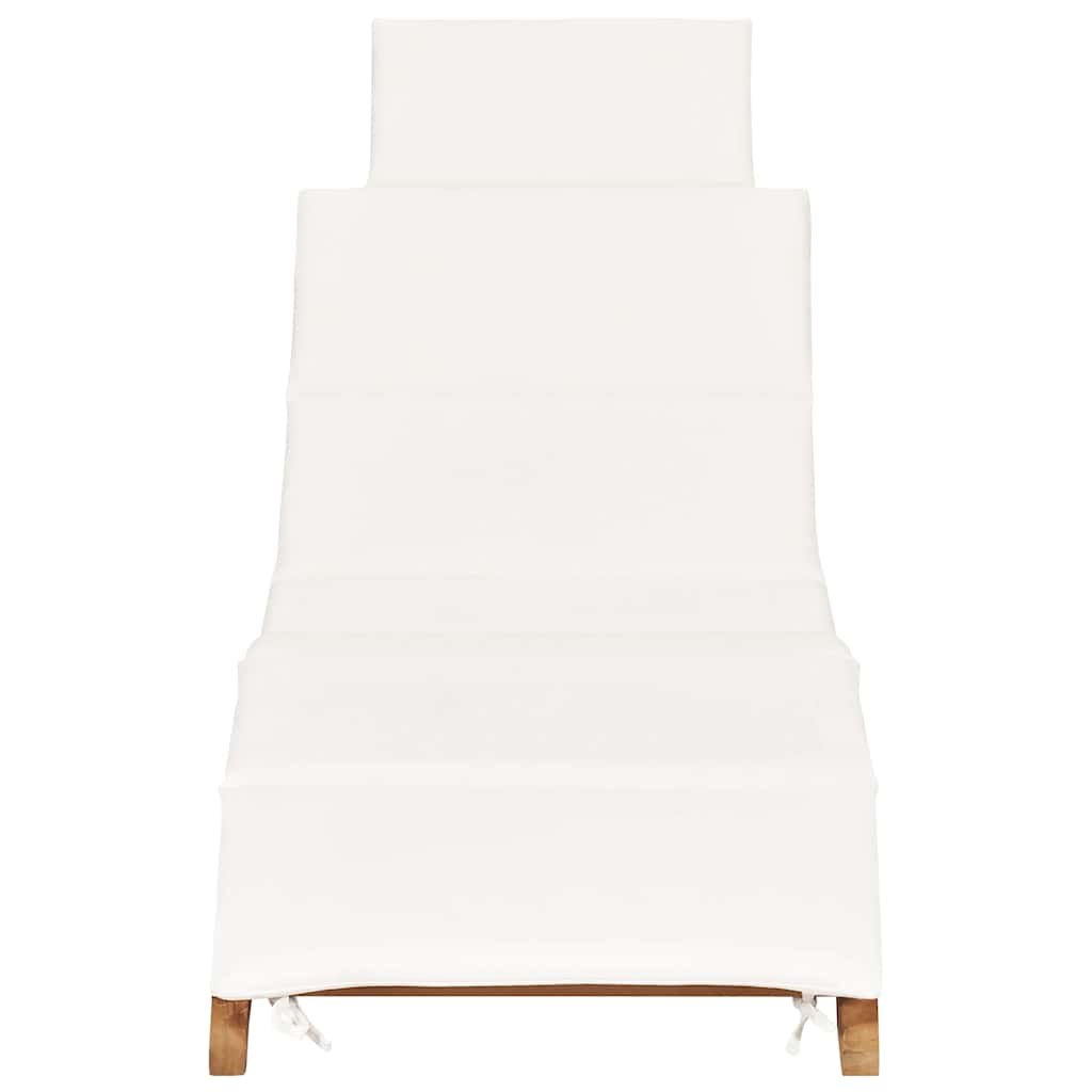 Tumbona plegable con cojín blanco crema madera maciza de teca