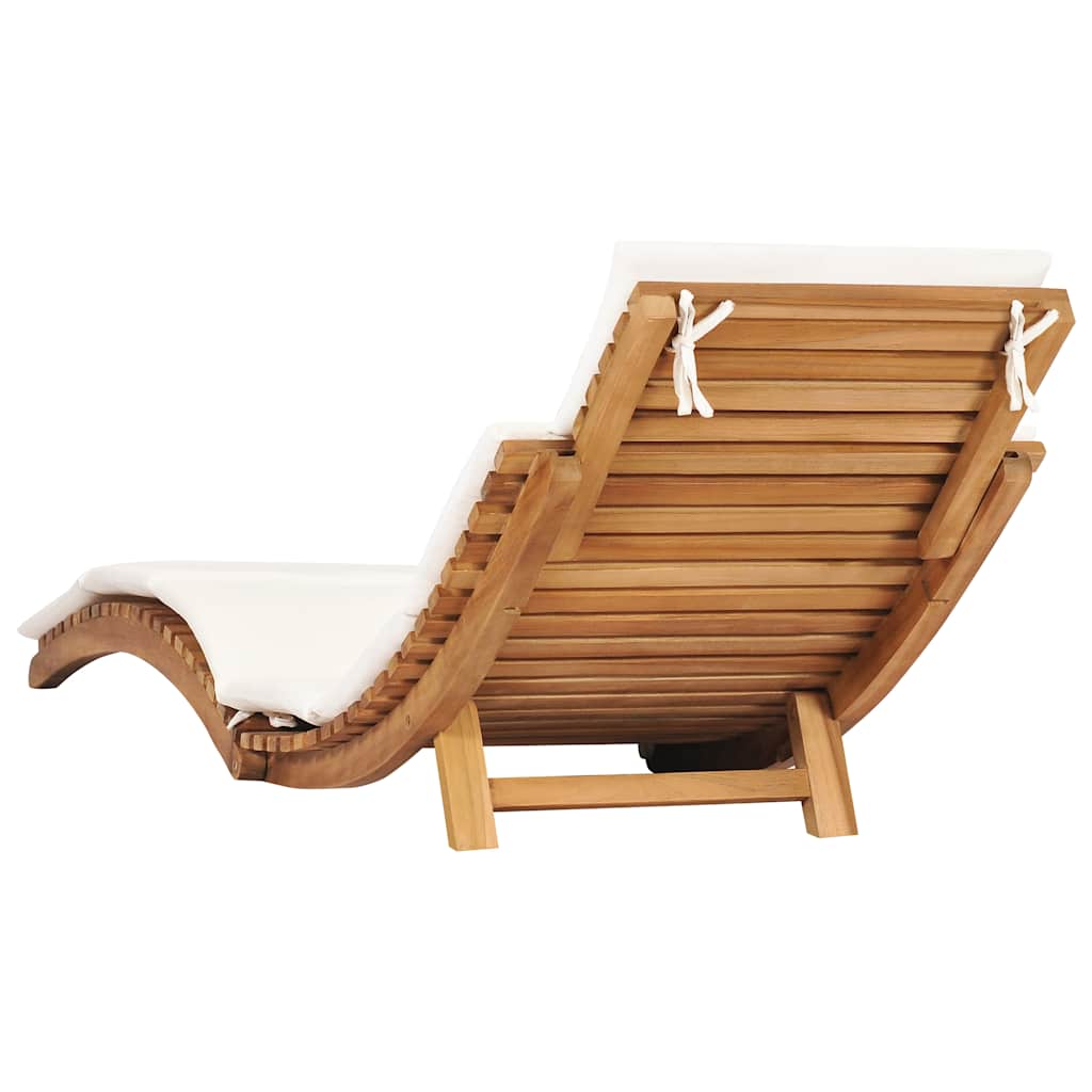 Tumbona plegable con cojín blanco crema madera maciza de teca