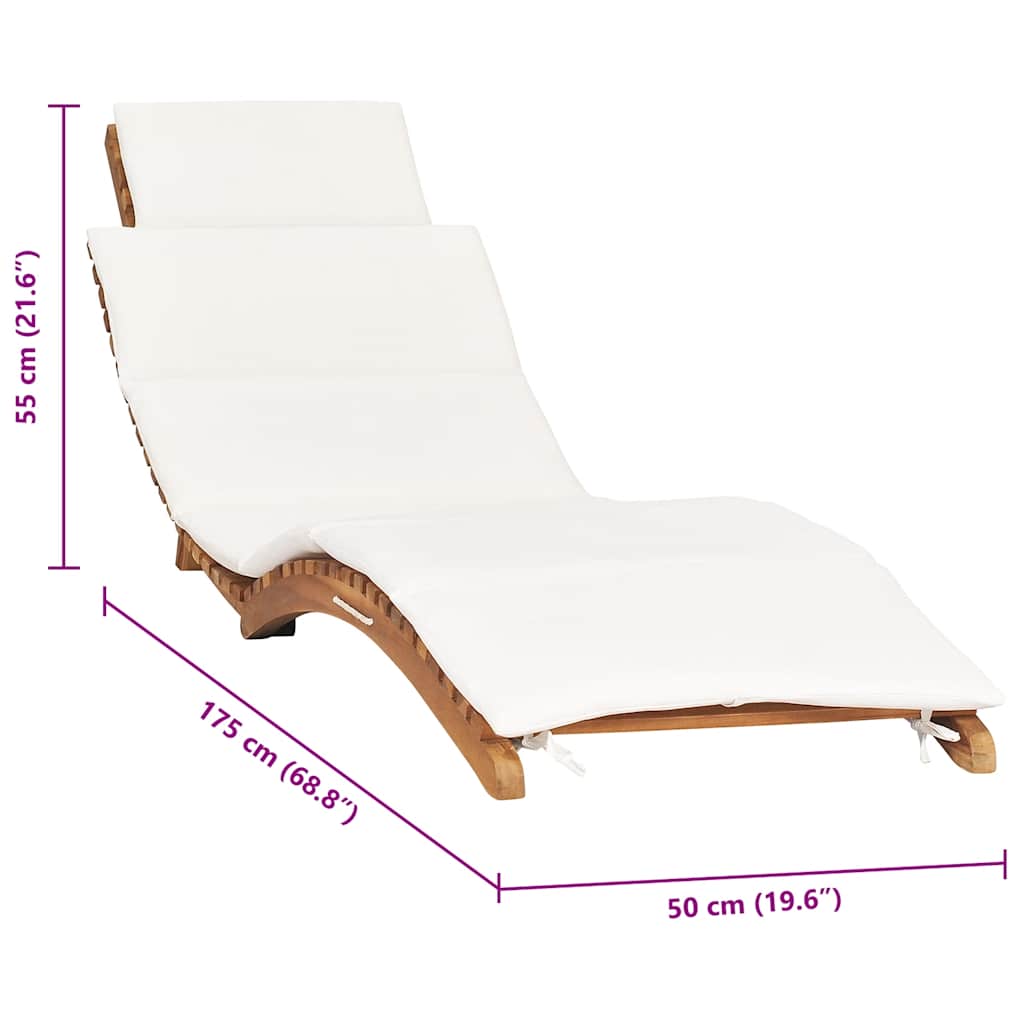 Tumbona plegable con cojín blanco crema madera maciza de teca