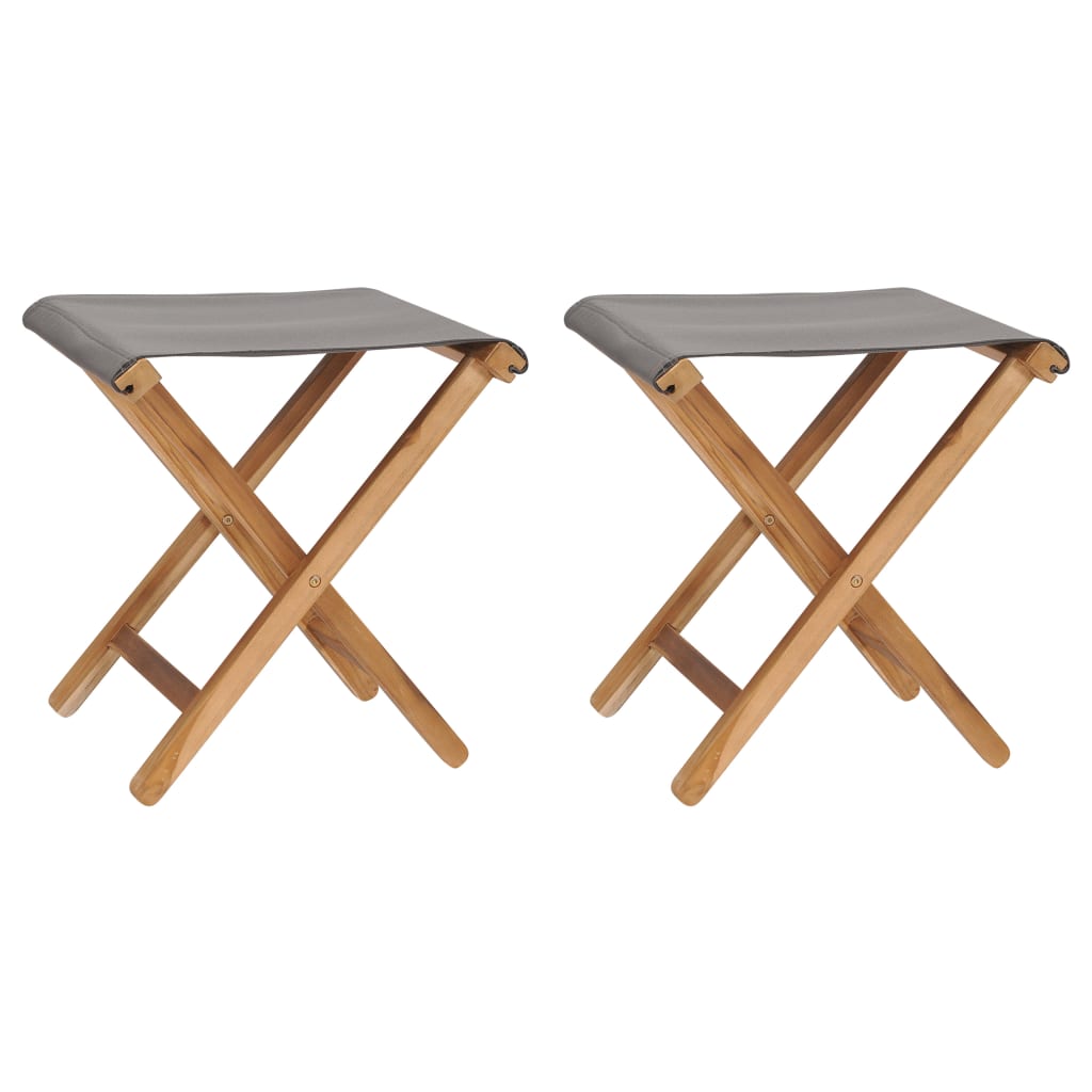Folding chairs 2 pcs solid teak wood cream white fabric