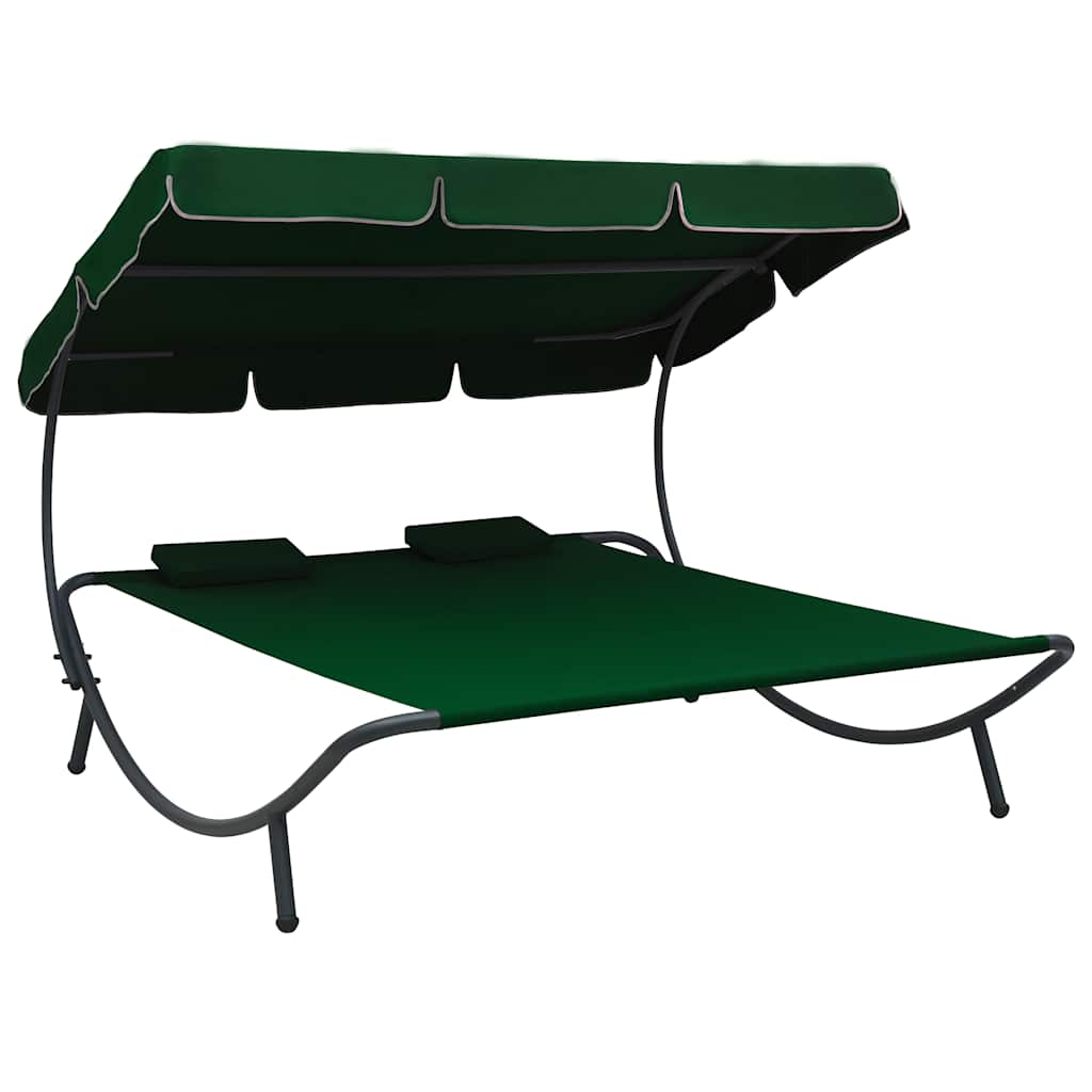 Tumbona de exterior con dosel y almohadas blanco crema