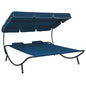Outdoor lounge chair with canopy and cream-white cushions