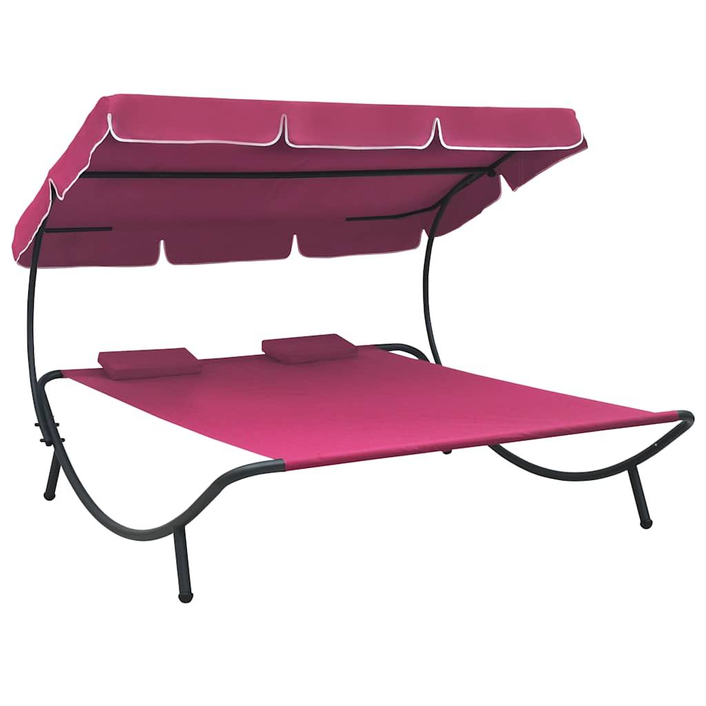 Tumbona de exterior con dosel y almohadas blanco crema