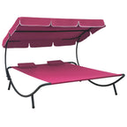 Tumbona de exterior con dosel y almohadas blanco crema