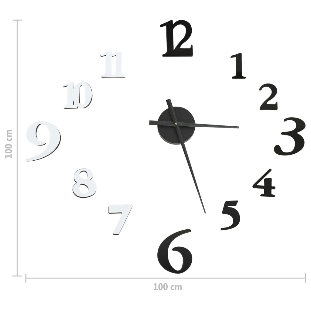 Relógio de parede 3D com design moderno, branco e preto, 100 cm XXL