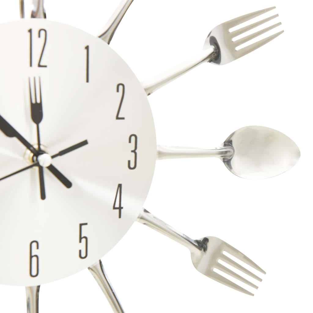 Reloj de pared diseño cuchara y tenedor plateado 31 cm aluminio
