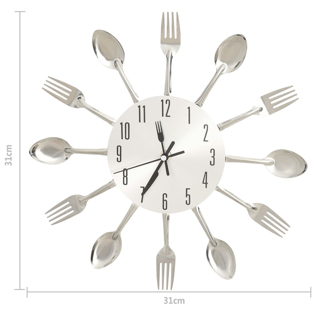 Reloj de pared diseño cuchara y tenedor plateado 31 cm aluminio