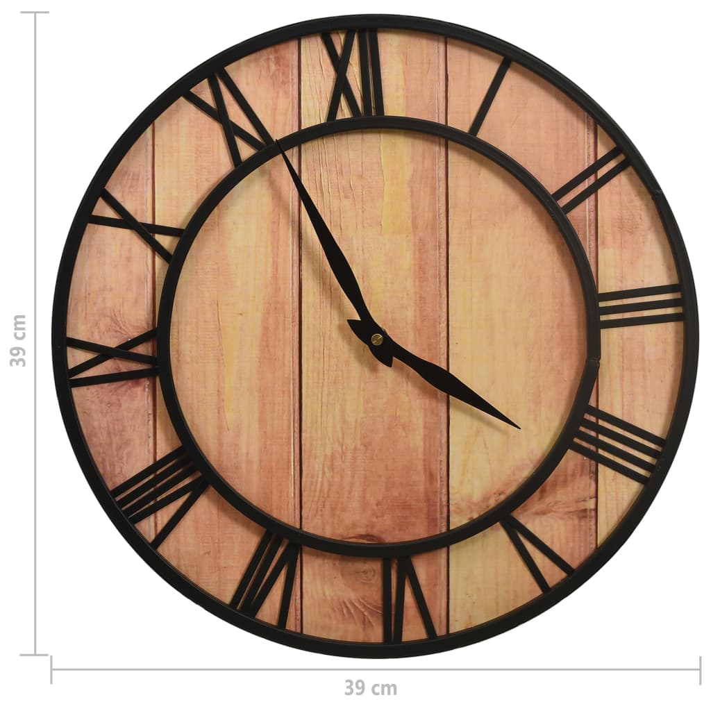 Reloj de pared MDF y hierro marrón y negro 39 cm