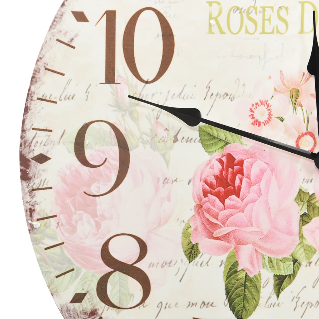 Reloj de pared vintage con flores 60 cm