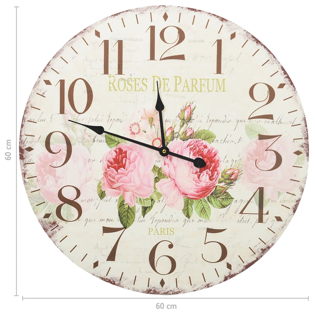 Reloj de pared vintage con flores 60 cm