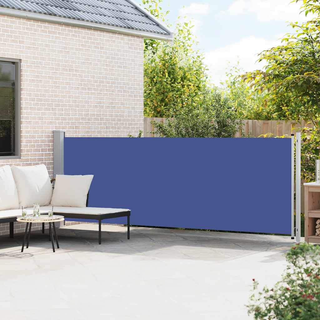 Toldo lateral retráctil para patio azul 140x600 cm