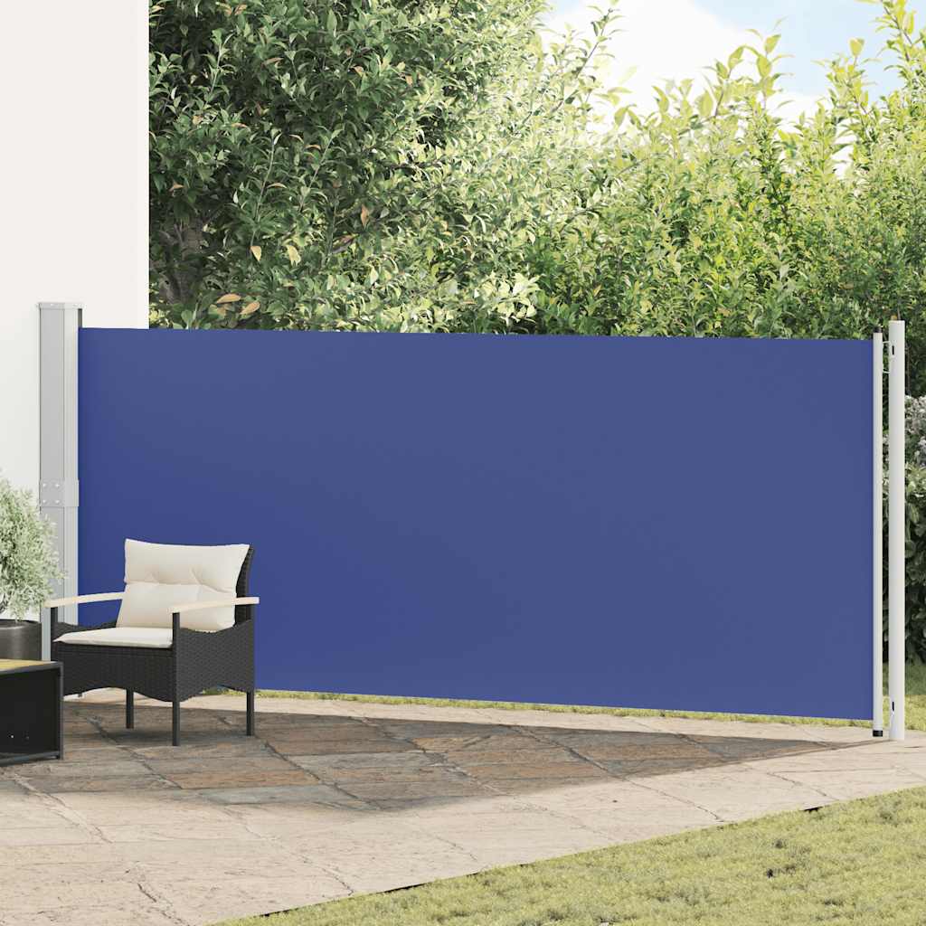 Retractable blue patio side awning 140x600 cm