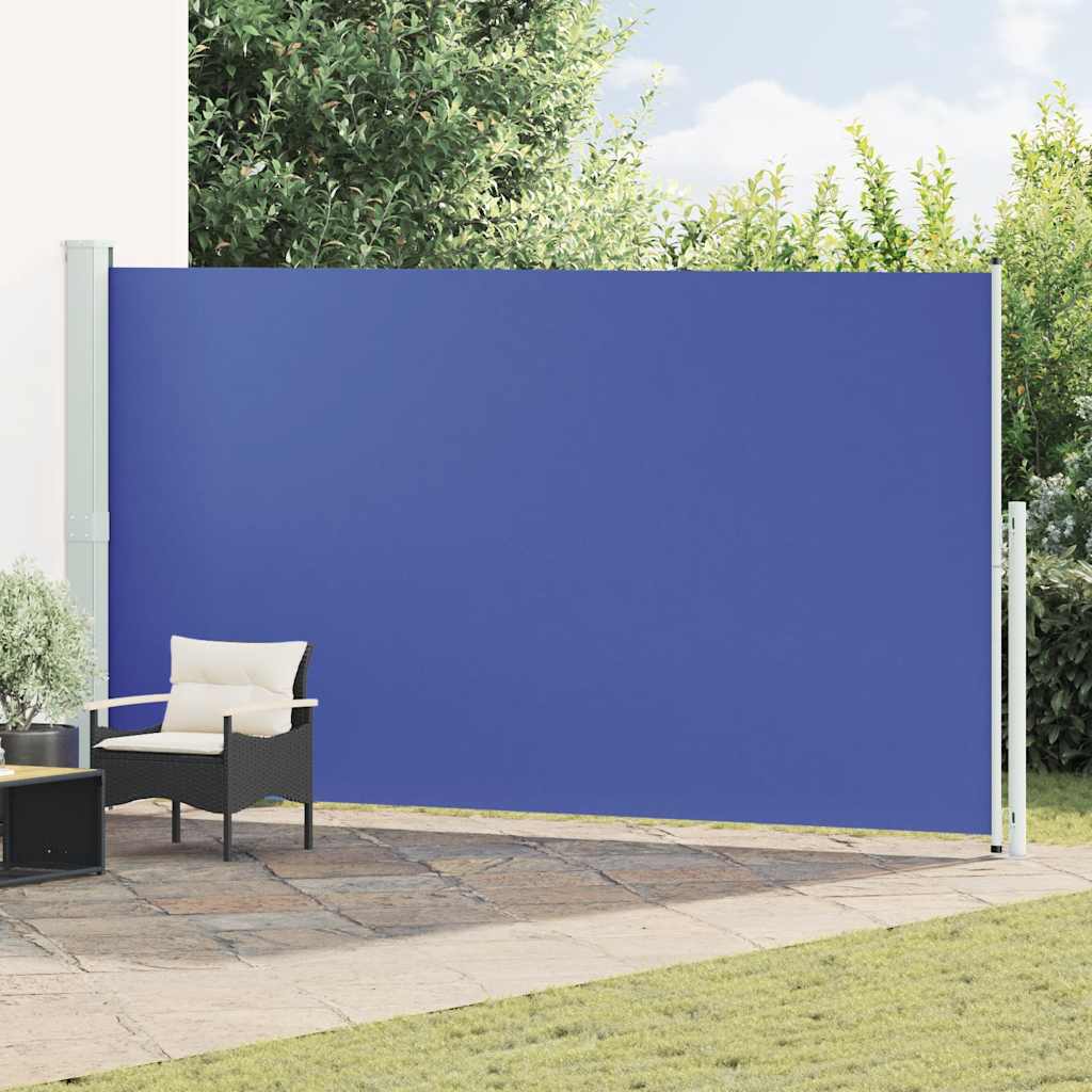 Retractable blue patio side awning 140x600 cm