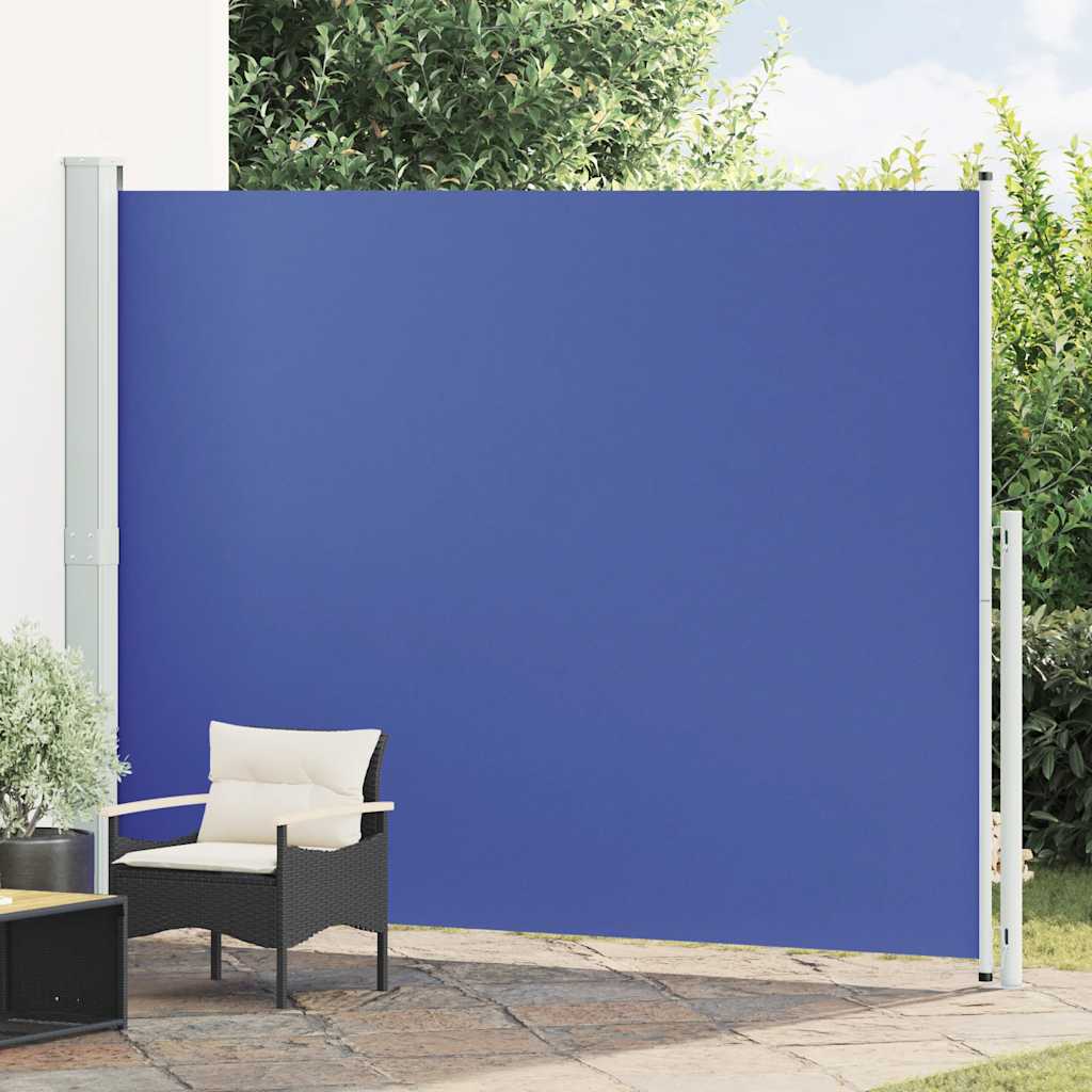 Retractable blue patio side awning 140x600 cm