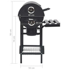 Parrilla de barril ruedas y estantes acero negro 115x85x95 cm
