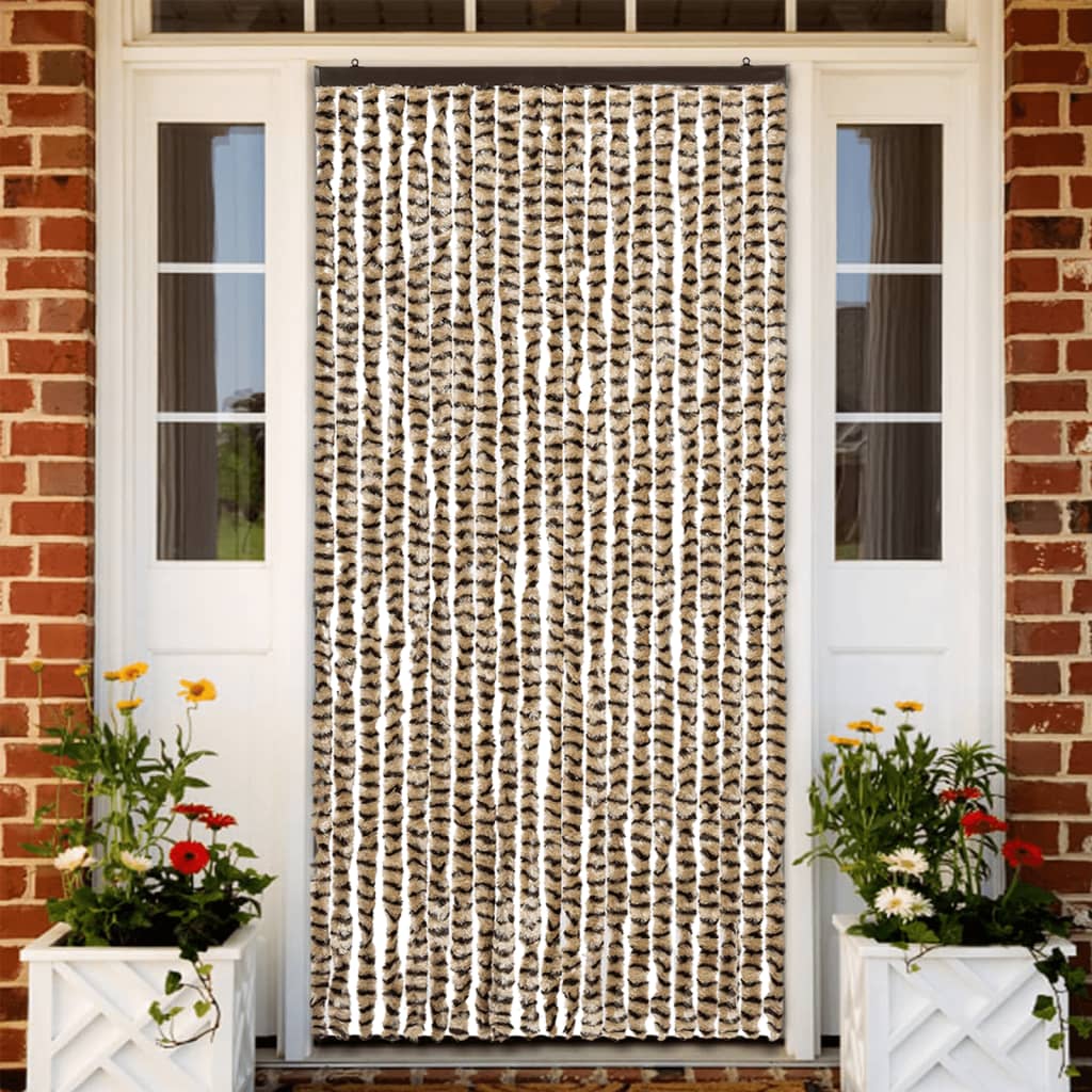 Blue and white chenille fly curtain 56x200 cm