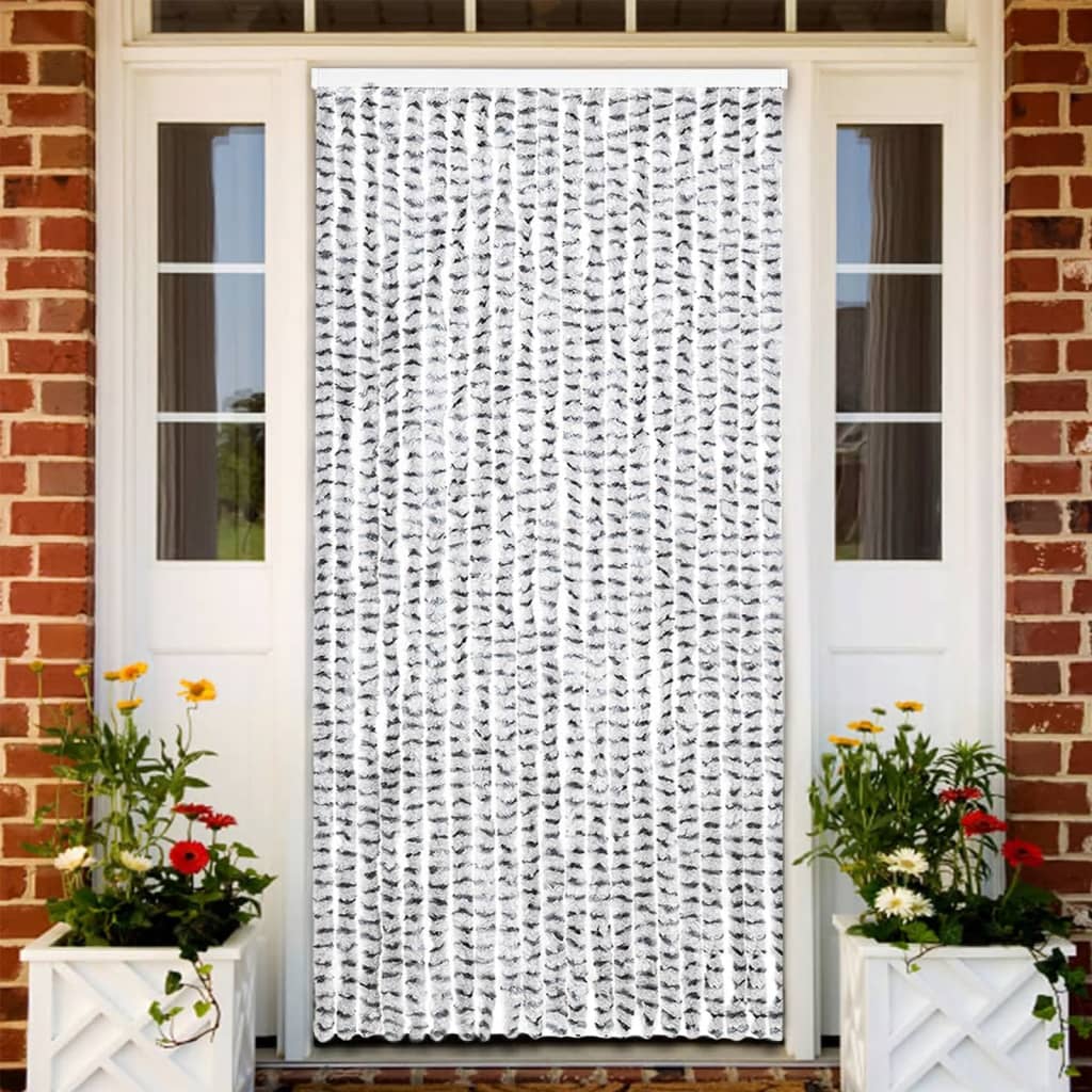 Blue and white chenille fly curtain 56x200 cm