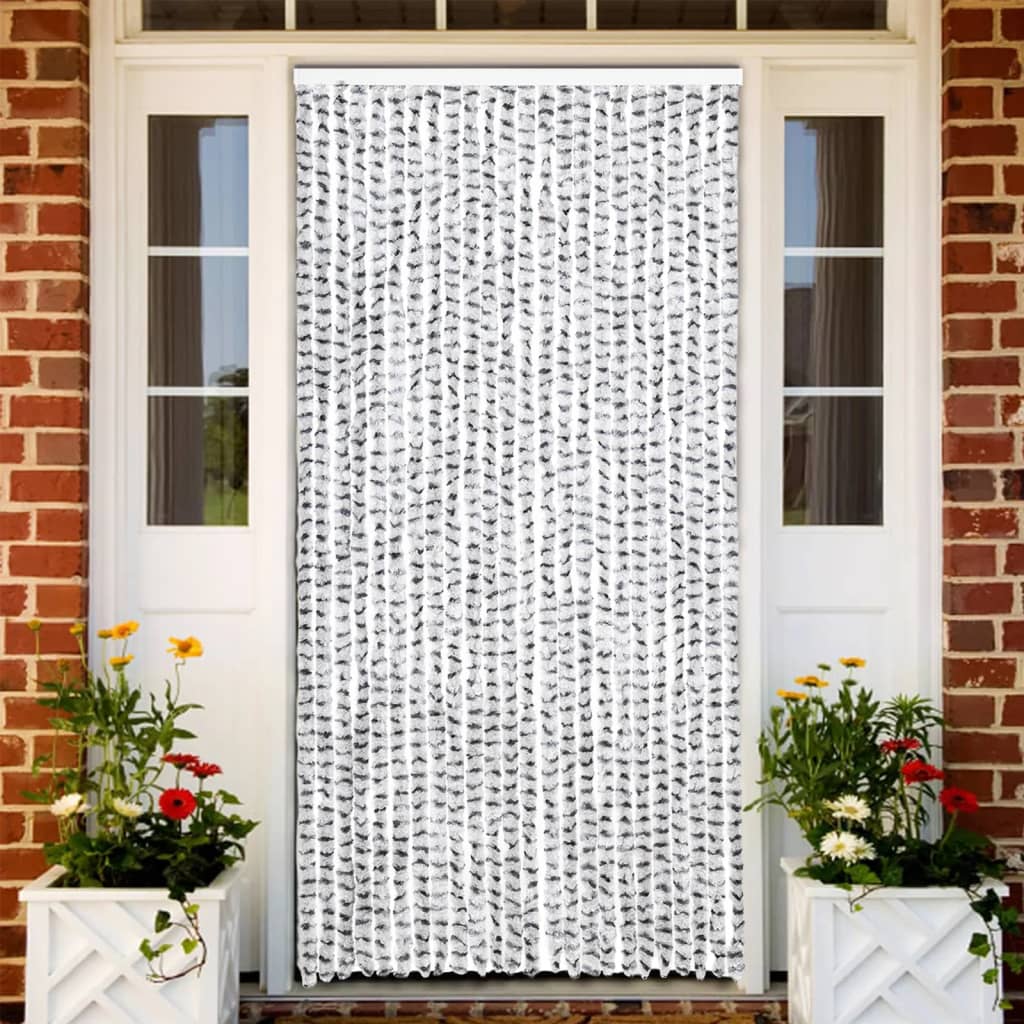 Blue and white chenille fly curtain 56x200 cm