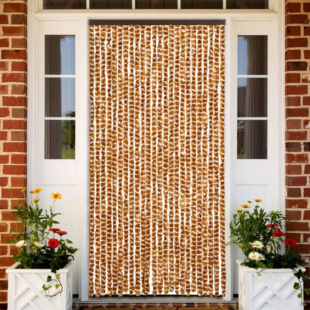 Blue and white chenille fly curtain 56x200 cm