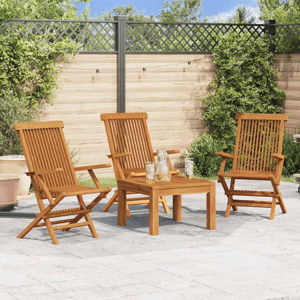Sillas de jardín 3 uds madera maciza de teca con cojines azules