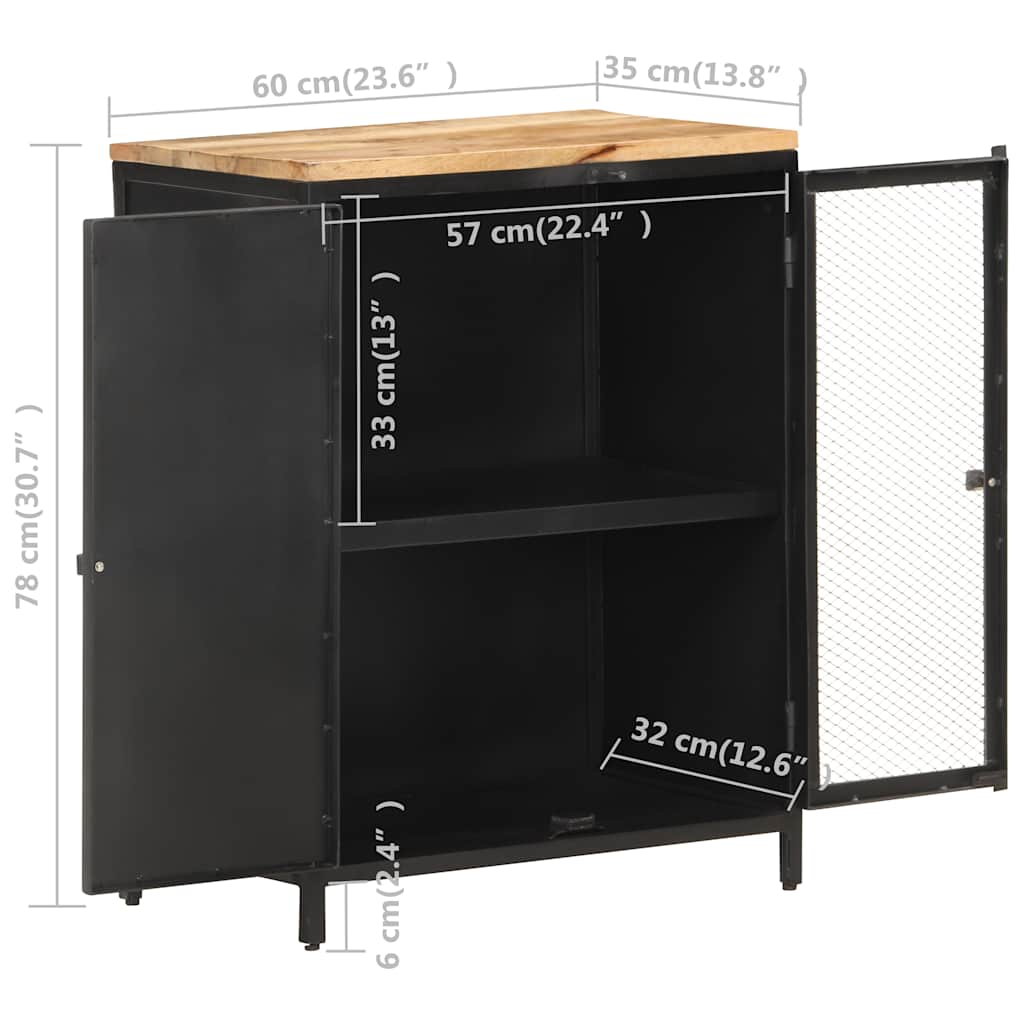 Aparador de madera maciza de mango rugosa 60x35x78 cm