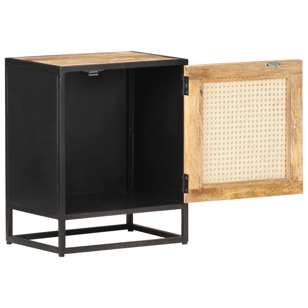 Mesita de noche madera de mango rugosa caña natural 40x30x50cm