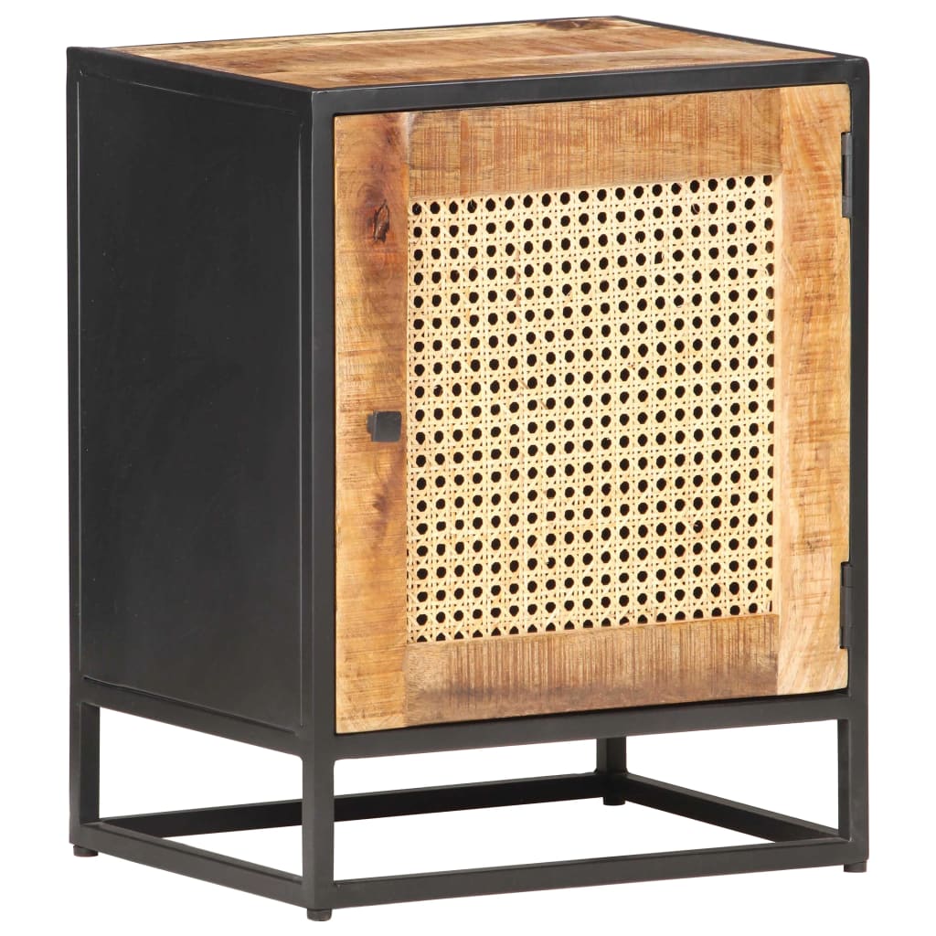 Mesita de noche madera de mango rugosa caña natural 40x30x50cm