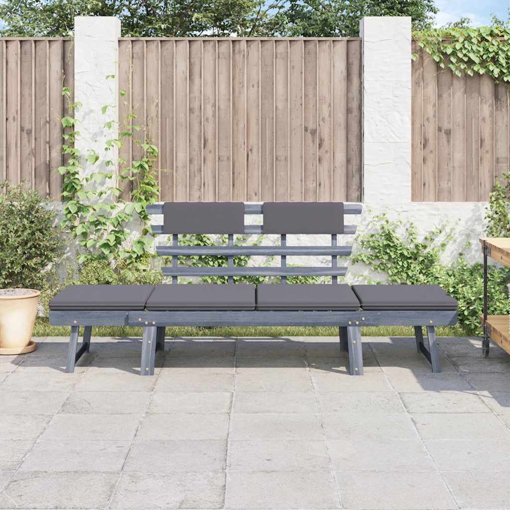 Banco de jardín con cojines 2 en 1 190 cm gris madera de acacia
