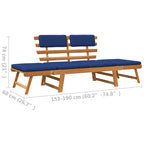 Banco de jardín con cojines 2 en 1 190 cm madera maciza acacia