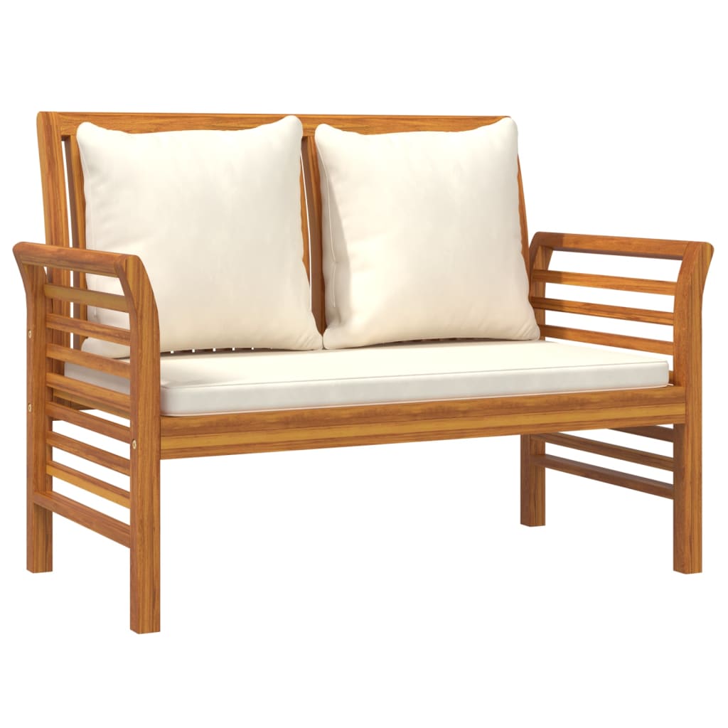 Muebles de jardín 2 pzas con cojines blanco crema madera maciza