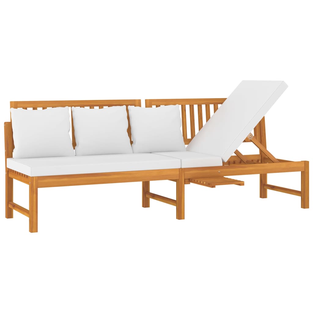Sofá cama con cojín madera maciza acacia crema 200x60x75 cm