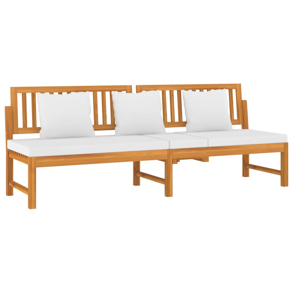 Sofá cama con cojín madera maciza acacia crema 200x60x75 cm